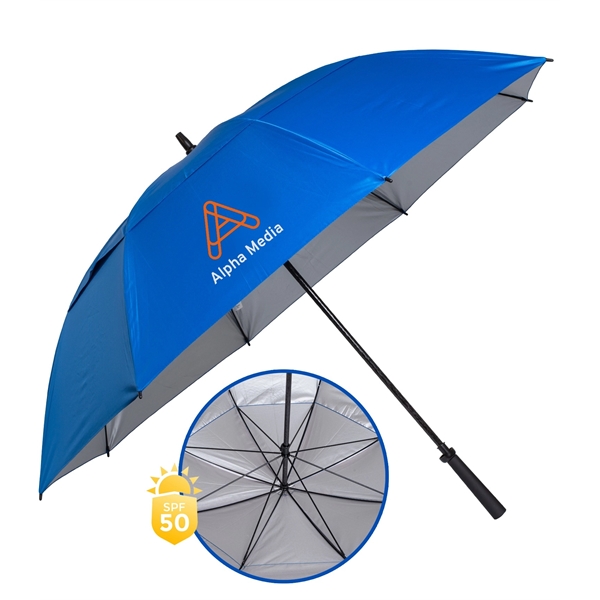 Vented golf umbrella with 62" arc and protective SPF50+ coating on... from ASI 76730 Peerless Umbrella Co Inc / Threads By Peerless