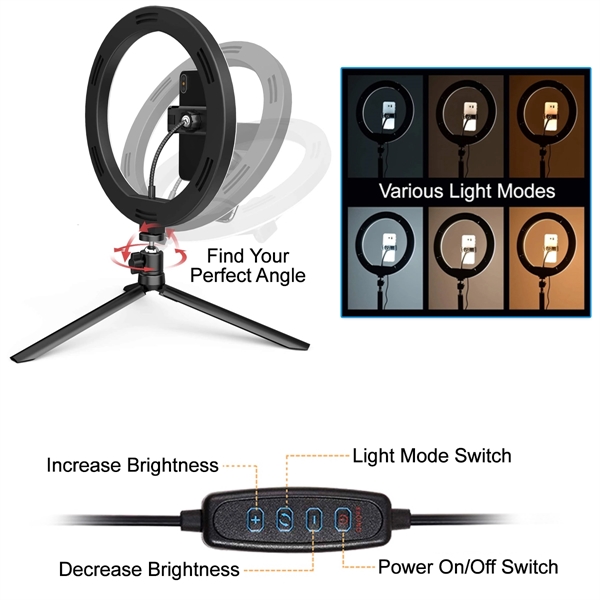 Ring Light with 3 light modes, usb powered, adjustable tripod and... from ASI 63776 KTI Networks Inc / KTI Promo