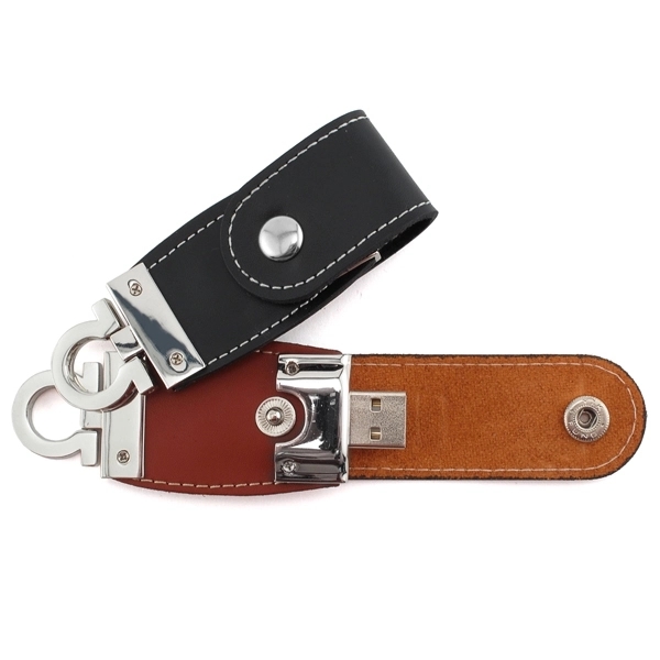 Leather USB drive that's offered in brown and black product colors... from ASI 63776 KTI Networks Inc / KTI Promo