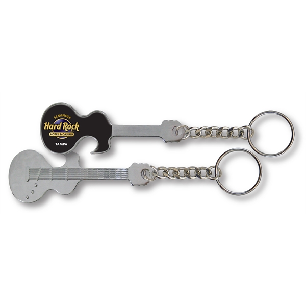 Guitar-shaped bottle opener with clear gel dome over your graphic.... from ASI 63073 Openers.Beer / Openers Plus Hobow Caps and Beverage Tools