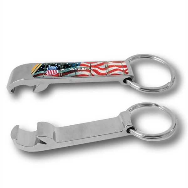 Chrome bottle opener with a heavy-duty split ring and gel coating... from ASI 63073 Openers.Beer
