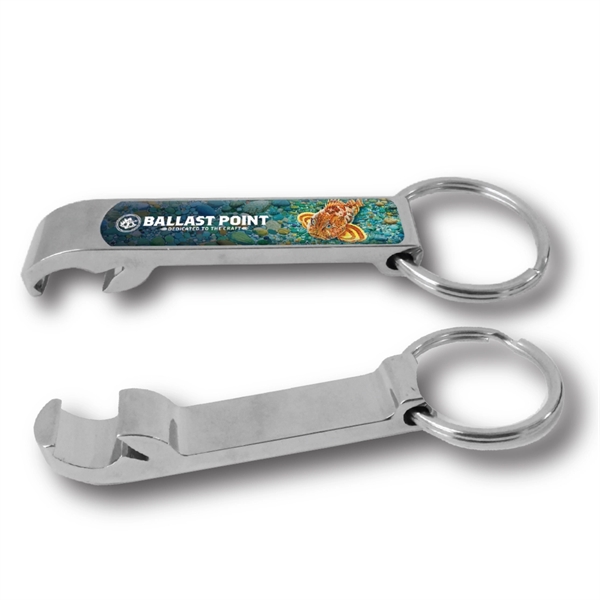 Chrome bottle opener with a heavy-duty split ring and gel coating... from ASI 63073 Openers.Beer