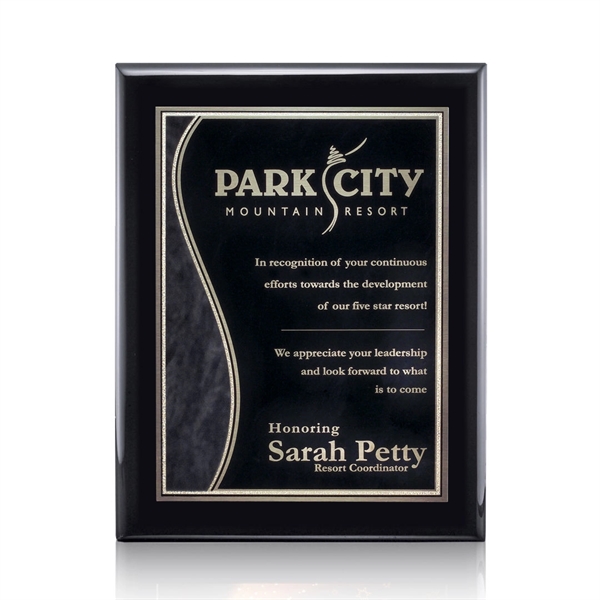 High gloss piano finish black wall plaque with a solid brass... from ASI 84592 St Regis Group / St Regis