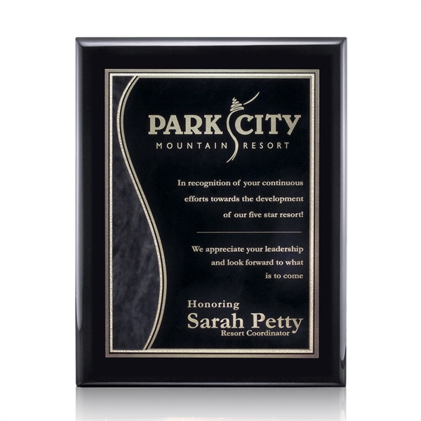 High gloss piano finish black wall plaque with a solid brass... from ASI 84592 St Regis Group / St Regis