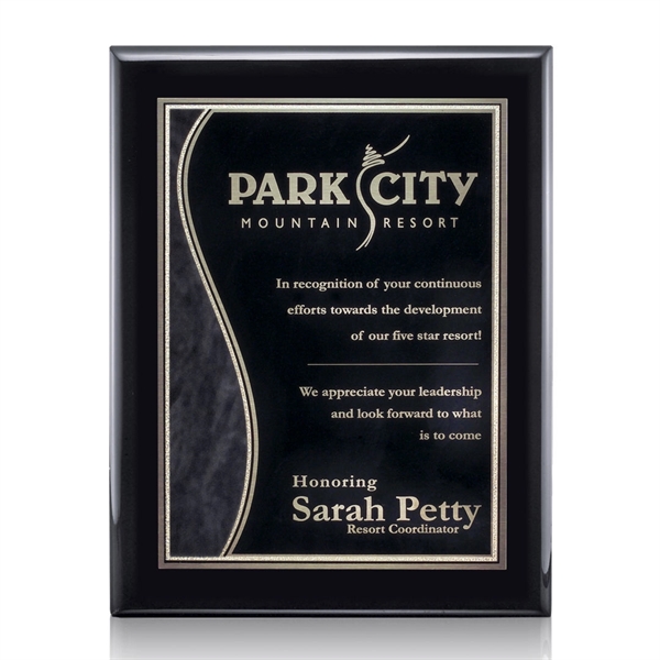 High gloss piano finish black wall plaque with a solid brass... from ASI 84592 St Regis Group / St Regis