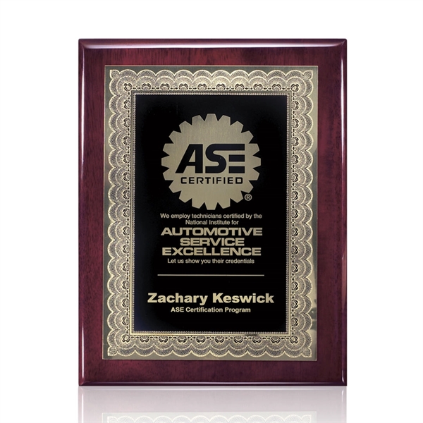 High gloss piano finish rosewood plaque with a certificate design solid... from ASI 84592 St Regis Group / St Regis