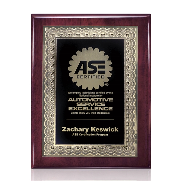 High gloss piano finish rosewood plaque with a certificate design solid... from ASI 84592 St Regis Group / St Regis