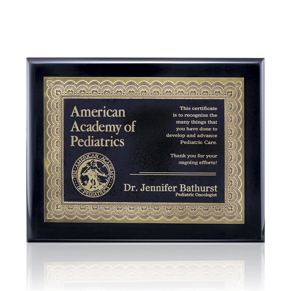 High gloss piano finish black plaque with a certificate design solid... from ASI 84592 St Regis Group / St Regis