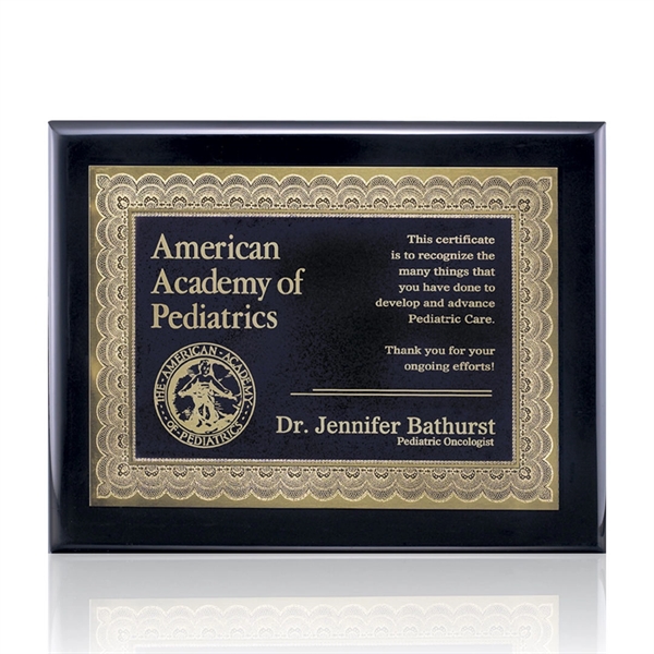 High gloss piano finish black plaque with a certificate design solid... from ASI 84592 St Regis Group / St Regis