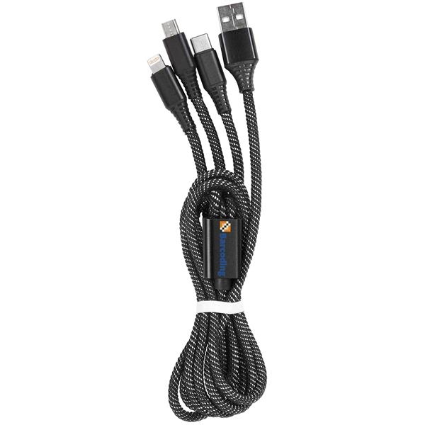 3' Durable cable with USB, Lightning, MicroUSB and Type-C connectors to... from ASI 43442 ZZ DROPPED - High Caliber Line USA
