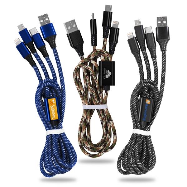 3' Durable cable with USB, Lightning, MicroUSB and Type-C connectors to... from ASI 43442 ZZ DROPPED - High Caliber Line USA