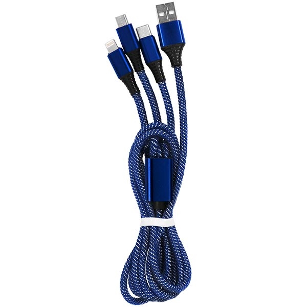 3' Durable cable with USB, Lightning, MicroUSB and Type-C connectors to... from ASI 43442 ZZ DROPPED - High Caliber Line USA