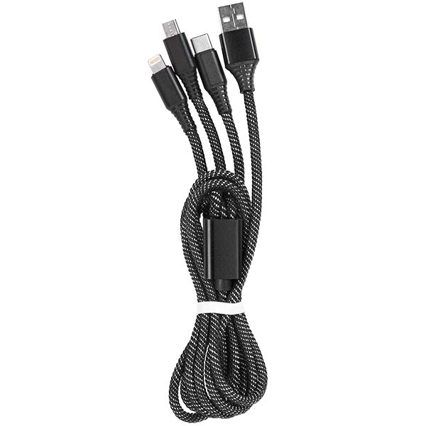 3' Durable cable with USB, Lightning, MicroUSB and Type-C connectors to... from ASI 43442 ZZ DROPPED - High Caliber Line USA