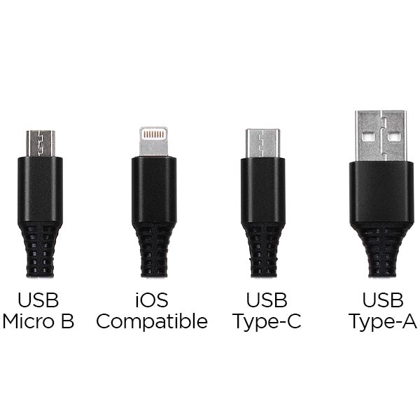 3' Durable cable with USB, Lightning, MicroUSB and Type-C connectors to... from ASI 43442 ZZ DROPPED - High Caliber Line USA