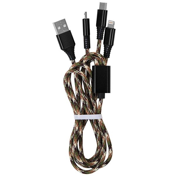3' Durable cable with USB, Lightning, MicroUSB and Type-C connectors to... from ASI 43442 ZZ DROPPED - High Caliber Line USA