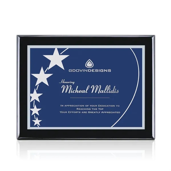 High gloss piano finished black wall plaque with a blue plate.... from ASI 84592 St Regis Group / St Regis