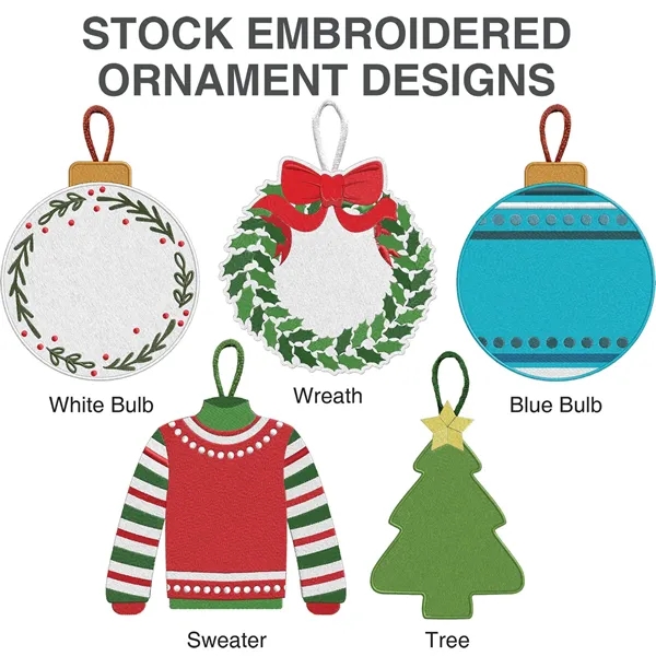 3" custom embroidered hanging holiday decorations in assorted colors and styles.... from ASI 52263 EMT / EMT EASY