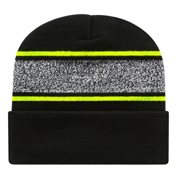 Acrylic knit cap with cuff, black and white variegated yarn, contrasting... from ASI 43792 Cap America Inc