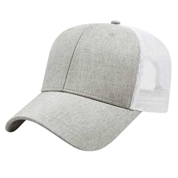 Heathered polyester medium six panel structured cap with mesh back an... from ASI 43792 Cap America Inc