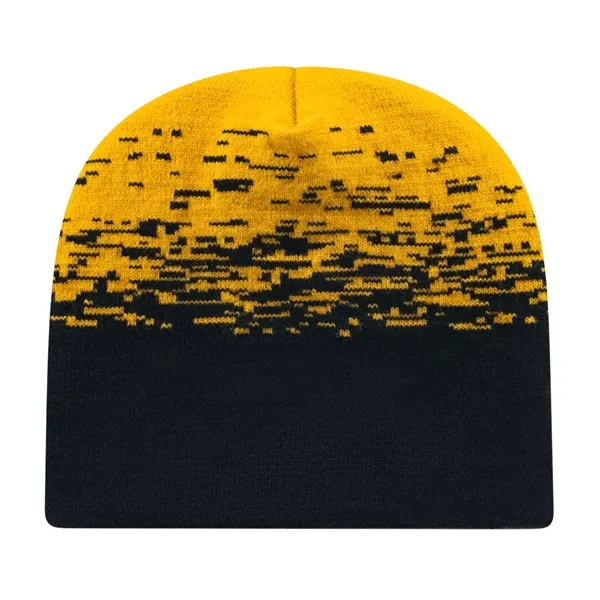Knit acrylic beanie in 12 colors with two-tone static pattern.... from ASI 43792 Cap America Inc