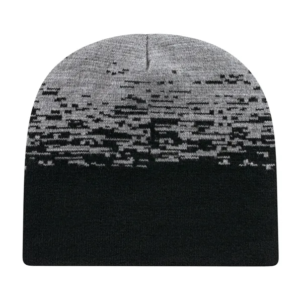 Knit acrylic beanie in 12 colors with two-tone static pattern.... from ASI 43792 Cap America Inc