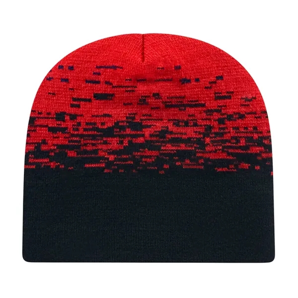 Knit acrylic beanie in 12 colors with two-tone static pattern.... from ASI 43792 Cap America Inc