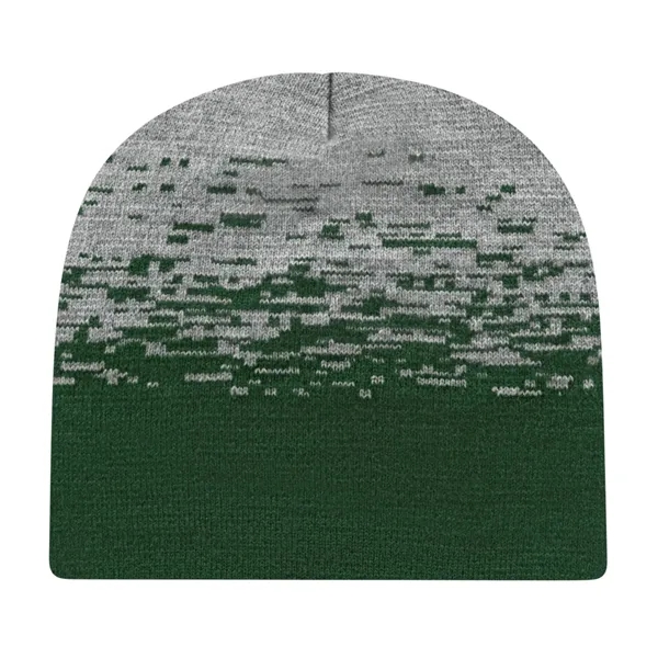 Knit acrylic beanie in 12 colors with two-tone static pattern.... from ASI 43792 Cap America Inc