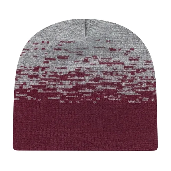 Knit acrylic beanie in 12 colors with two-tone static pattern.... from ASI 43792 Cap America Inc