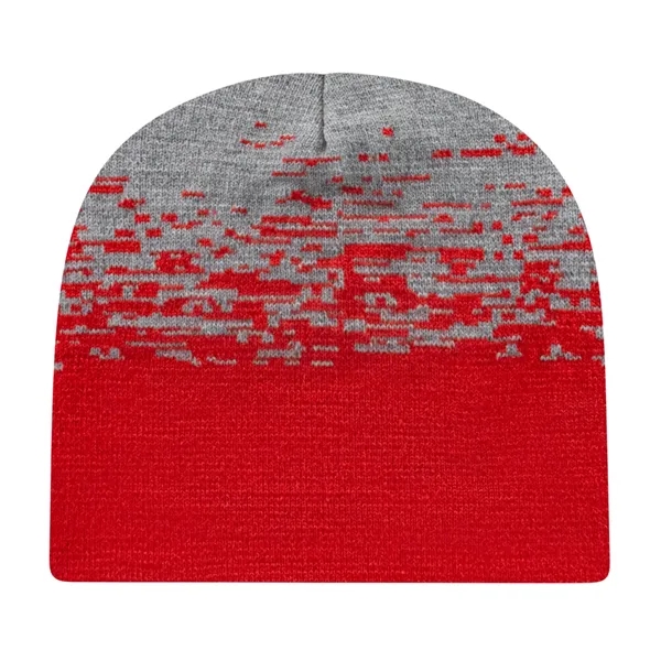 Knit acrylic beanie in 12 colors with two-tone static pattern.... from ASI 43792 Cap America Inc