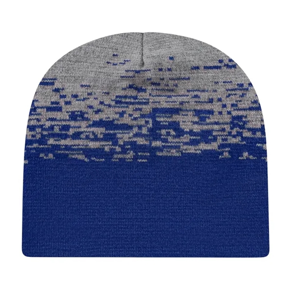 Knit acrylic beanie in 12 colors with two-tone static pattern.... from ASI 43792 Cap America Inc