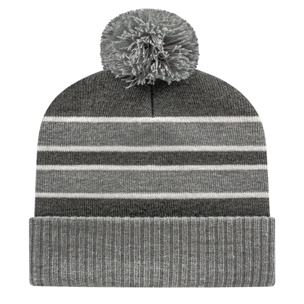 Acrylic and polyester blend knit cap with ribbed cuff with stripes... from ASI 43792 Cap America Inc