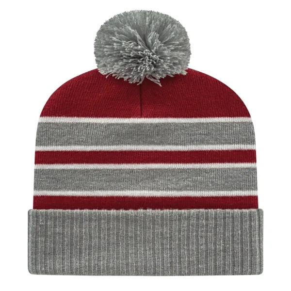 Acrylic and polyester blend knit cap with ribbed cuff with stripes... from ASI 43792 Cap America Inc