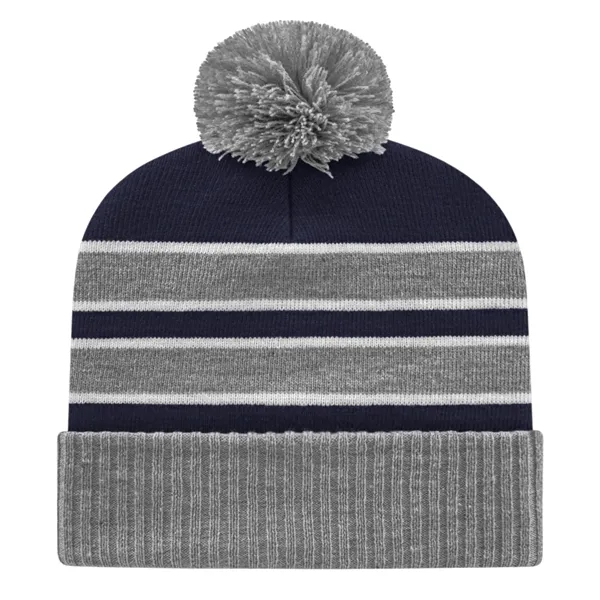 Acrylic and polyester blend knit cap with ribbed cuff with stripes... from ASI 43792 Cap America Inc