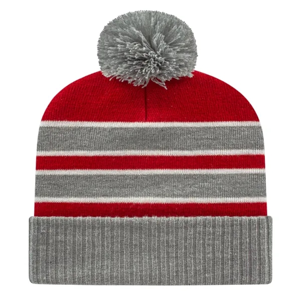 Acrylic and polyester blend knit cap with ribbed cuff with stripes... from ASI 43792 Cap America Inc