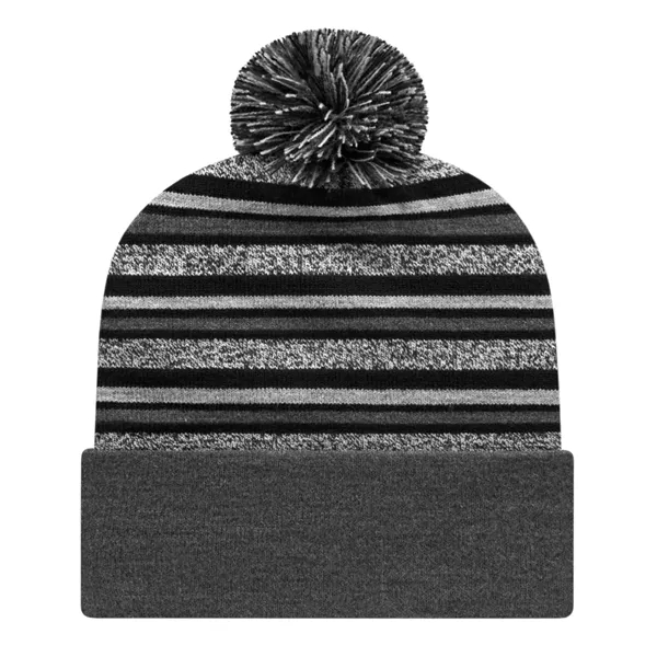 Acrylic knit cap with variegated stripes with solid cuff and pompom... from ASI 43792 Cap America Inc