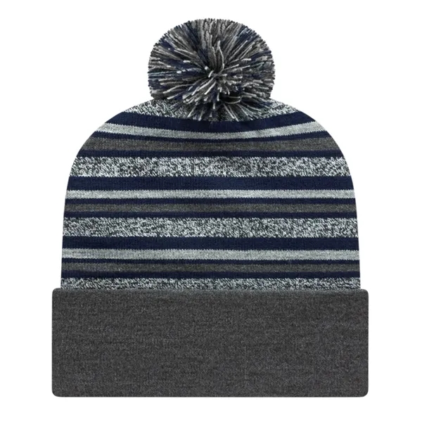 Acrylic knit cap with variegated stripes with solid cuff and pompom... from ASI 43792 Cap America Inc