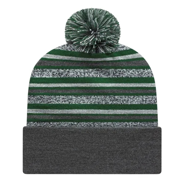 Acrylic knit cap with variegated stripes with solid cuff and pompom... from ASI 43792 Cap America Inc