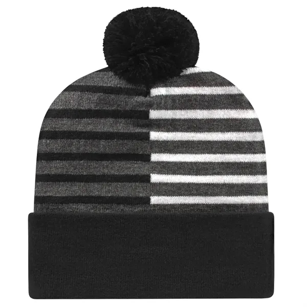 Knit acrylic half-color cap with dark heathered background, contrasting stripes, cuff... from ASI 43792 Cap America Inc