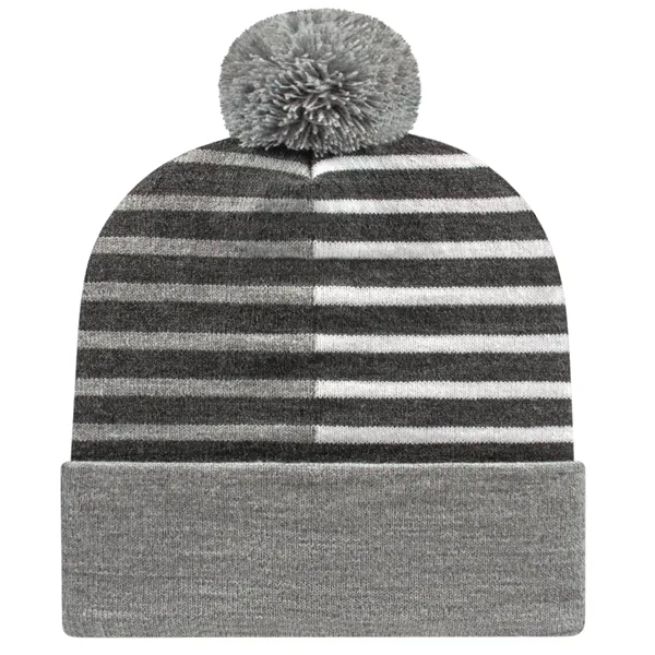 Knit acrylic half-color cap with dark heathered background, contrasting stripes, cuff... from ASI 43792 Cap America Inc