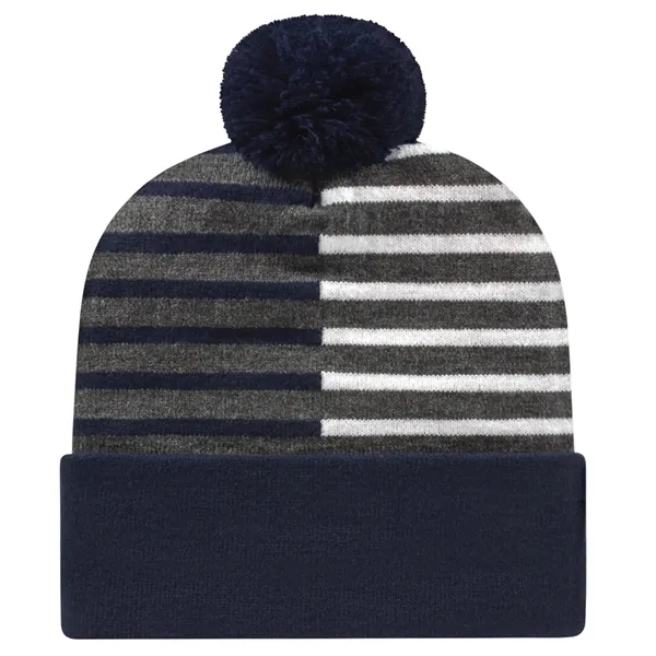 Knit acrylic half-color cap with dark heathered background, contrasting stripes, cuff... from ASI 43792 Cap America Inc