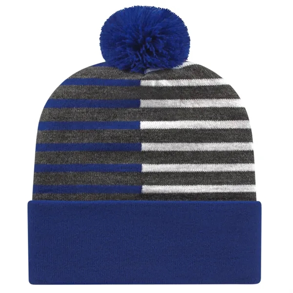 Knit acrylic half-color cap with dark heathered background, contrasting stripes, cuff... from ASI 43792 Cap America Inc