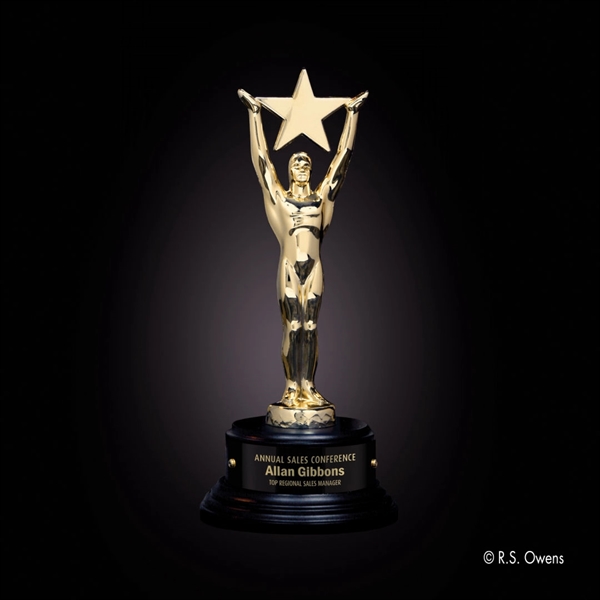Gold plated metal award with ebony finish wood base.... from ASI 84592 St Regis Group / R S Owens & Co Inc