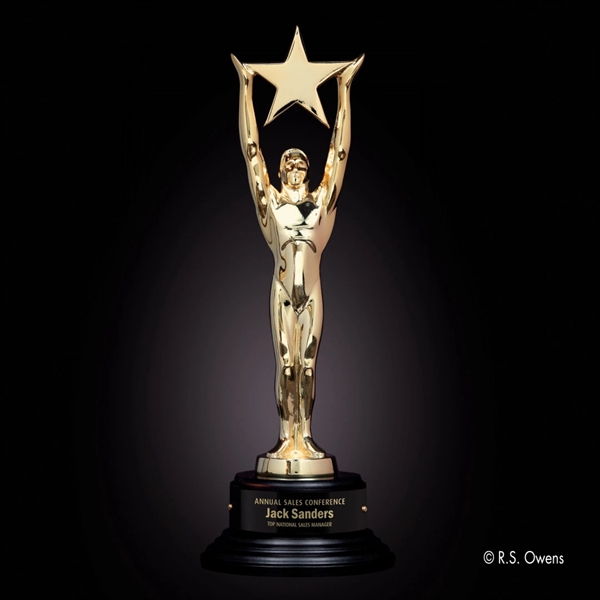 Gold plated metal award with ebony finish wood base.... from ASI 84592 St Regis Group / R S Owens & Co Inc
