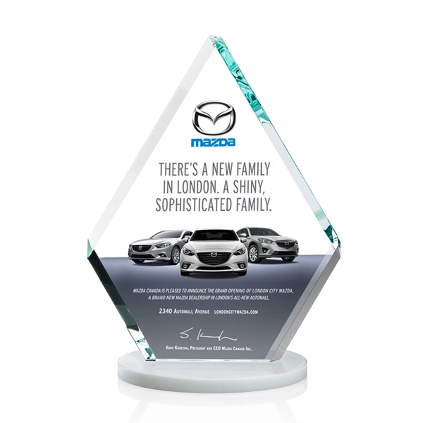 Our extraordinary double-sided beveled Starfire diamond award is combined with white... from ASI 84592 St Regis Group / St Regis