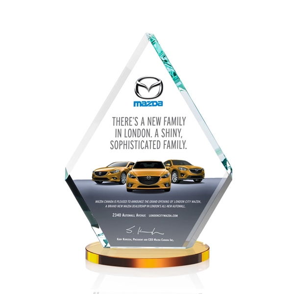 Our extraordinary double-sided beveled Starfire diamond award is combined with amber... from ASI 84592 St Regis Group / St Regis