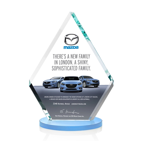 Our double-sided beveled Starfire diamond award is combined with sky blue... from ASI 84592 St Regis Group / St Regis