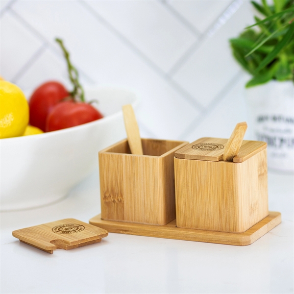 Bamboo double dipper salt box with spoon & tray.... from ASI 91565 Totally Bamboo