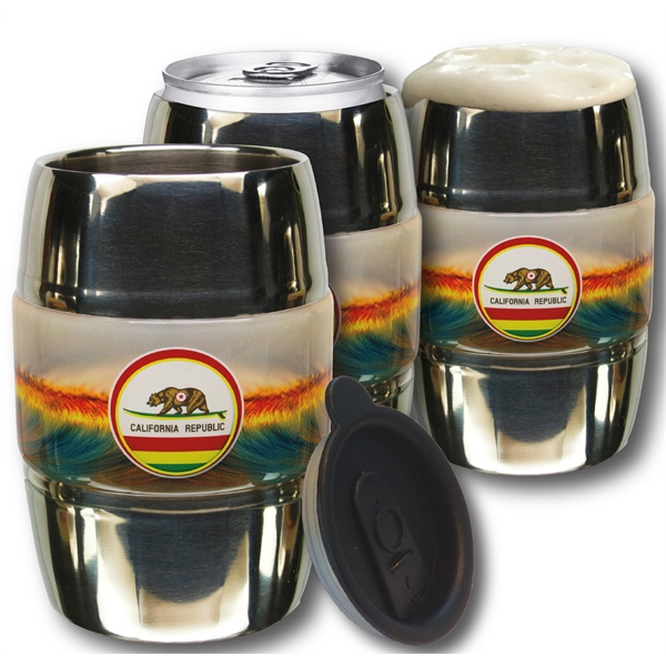 12 oz. double-wall insulated, barrel-shaped mug with travel sipper lid and... from ASI 63073 Openers.Beer / Openers Plus Barrel Mug