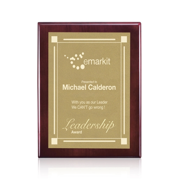 Rosewood wall plaque with mirror engraving on a gold satin plate.... from ASI 84592 St Regis Group / St Regis