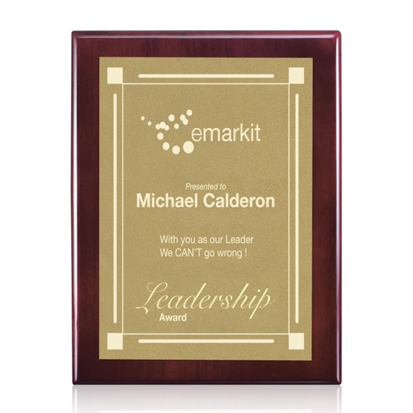 Rosewood wall plaque with mirror engraving on a gold satin plate.... from ASI 84592 St Regis Group / St Regis